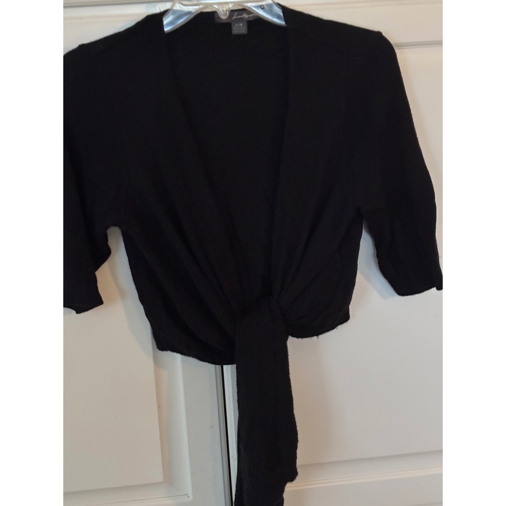 Twenty One Black Tie Front Shrug Cardigan Short Sleeve Checkerboard Knit Large